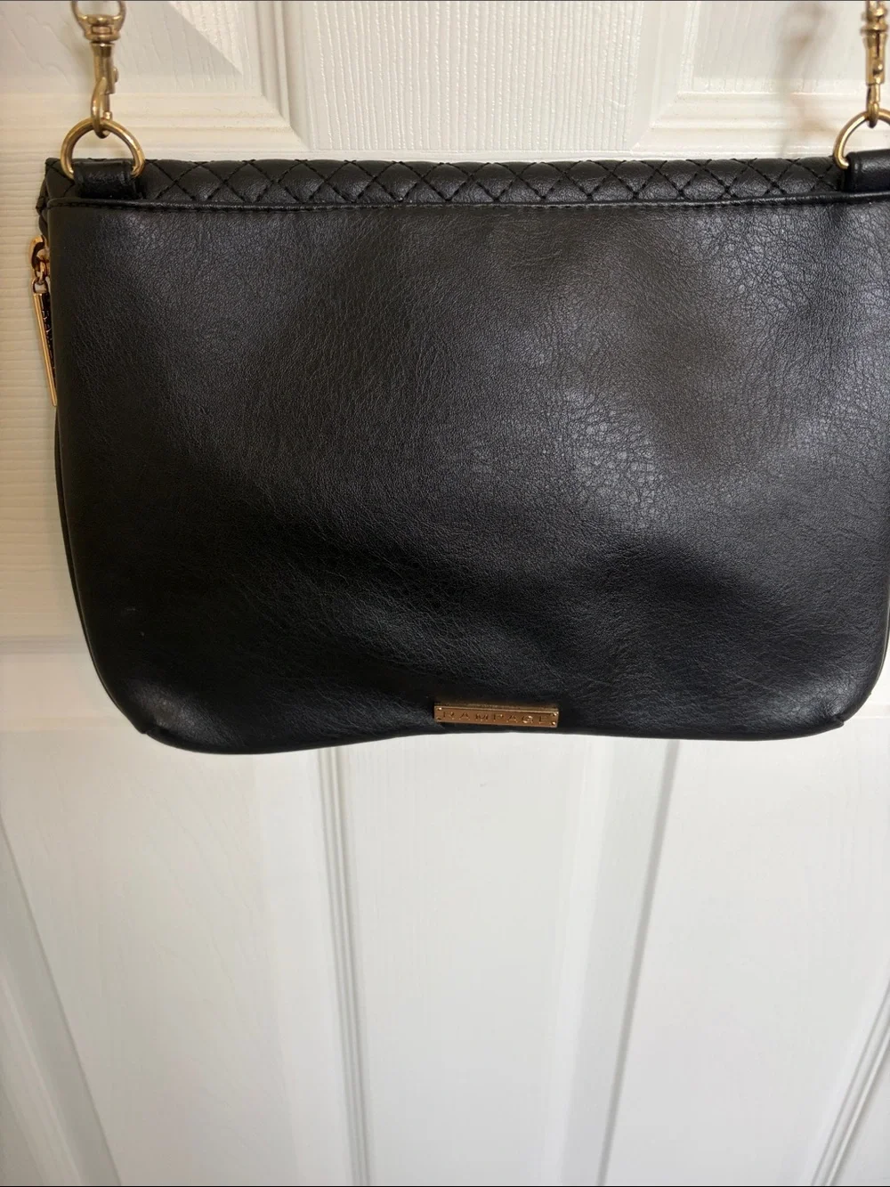 Rampage Black Quilted Flap Crossbody with Gold Chain Strap